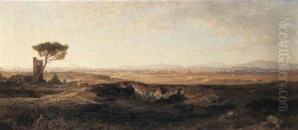 The Roman Campagna Oil Painting by Karl August Lindemann-Frommel