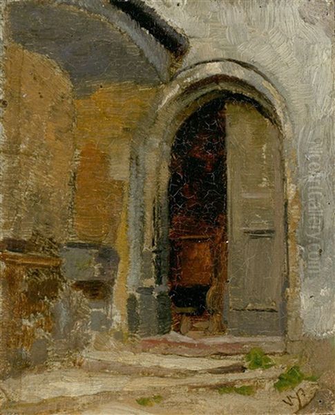 Entry To A House In Hall In Tirol Oil Painting by Wilhelm von Lindenschmit the Younger