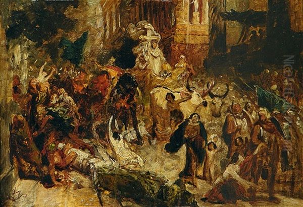 Einzug In Rom (sketch) Oil Painting by Wilhelm von Lindenschmit the Younger