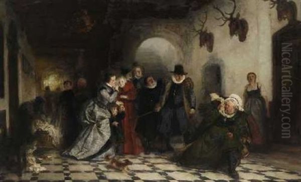 Der Verkleidete Falstaff Wird Vom Eifersuchtigen Herrn Fluth Vertrieben Oil Painting by Wilhelm von Lindenschmit the Younger