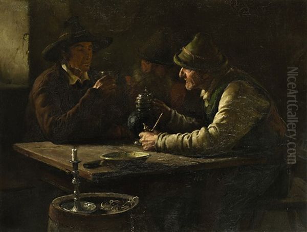 Drei Bauern Am Wirtshaustisch Oil Painting by Hermann Lindenschmit