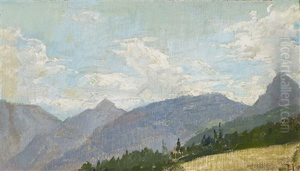 Mountain Landscape Oil Painting by Hermann Lindenschmit