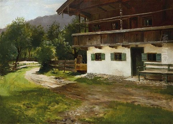 Bauernhof In Egern (tegernsee) Oil Painting by Hermann Lindenschmit