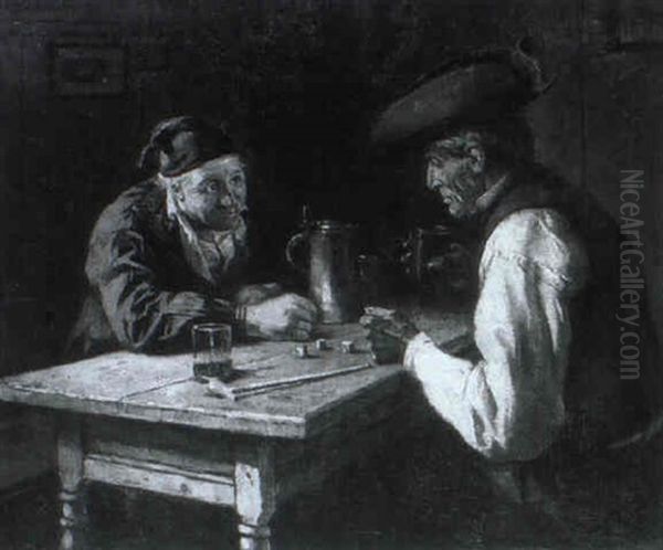 Zwei Wurfelspieler Oil Painting by Hermann Lindenschmit