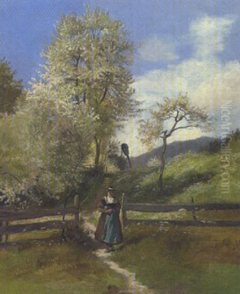 Kirchgang In Oberbayern Oil Painting by Lambert Linder