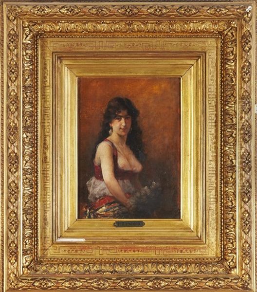 Portrait De Jeune Femme En Robe Orientale Oil Painting by Philippe Jacques Linder