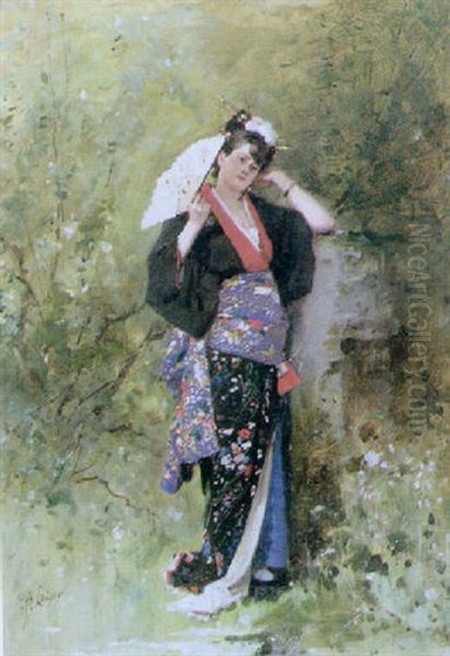 Japanese Beauty Oil Painting by Philippe Jacques Linder