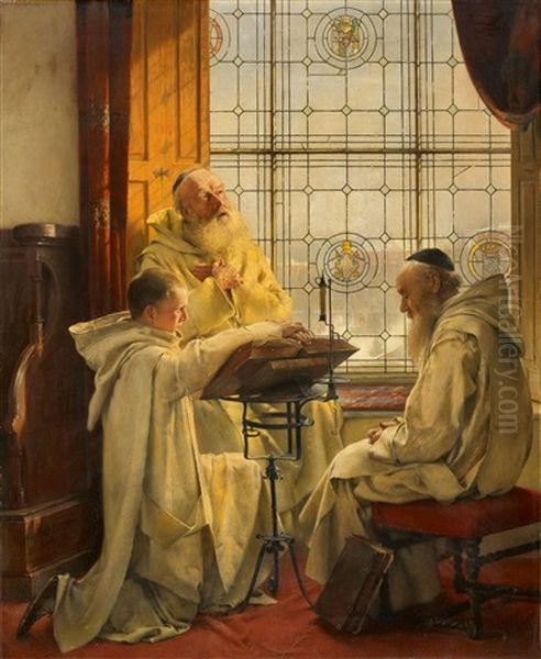 Monks At Prayer Oil Painting by Richard Linderum