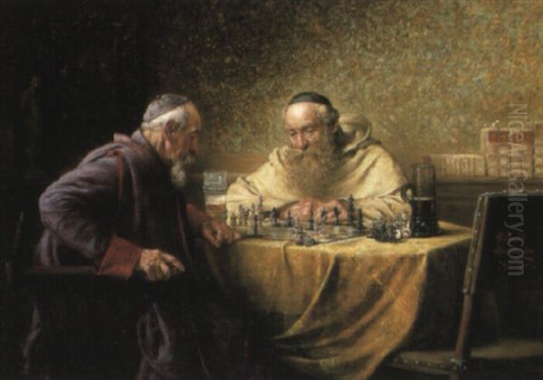 A Game Of Chess Oil Painting by Richard Linderum