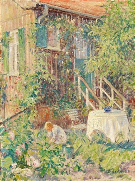 Kind Im Garten Oil Painting by Heinrich Linde-Walther