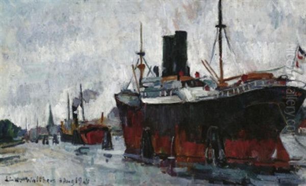 Im Hafen Von Travemunde Oil Painting by Heinrich Linde-Walther