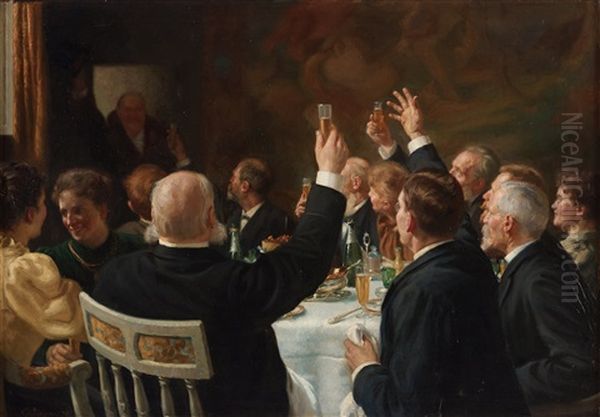 Middagsbordet (the Dinner Table) Oil Painting by Emil (Harald Emanuel) Lindgren