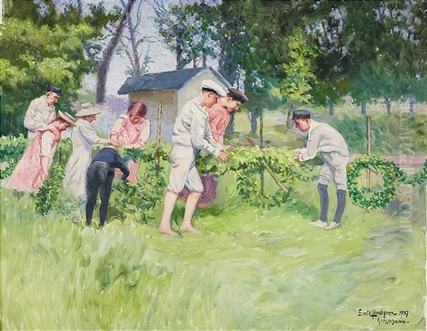 Midsommar Oil Painting by Emil (Harald Emanuel) Lindgren