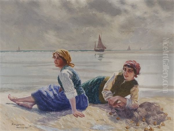 Women With Oysters Oil Painting by Emil (Harald Emanuel) Lindgren