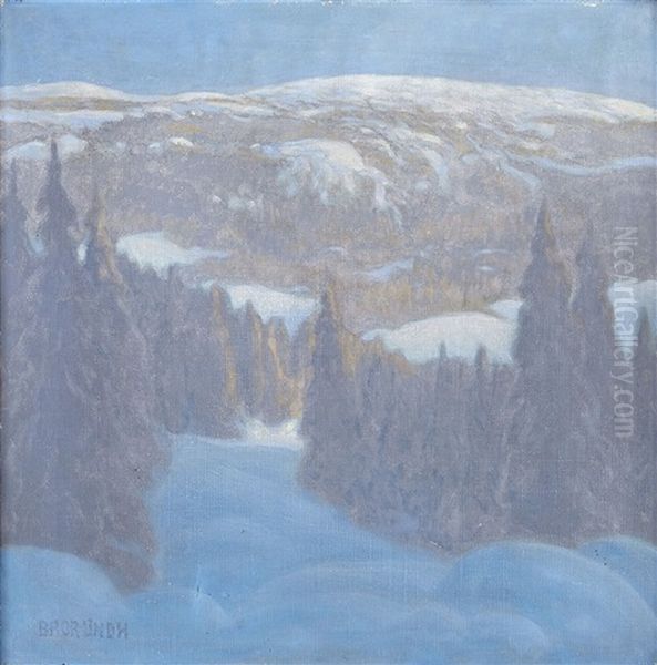 Vinterlandskap Oil Painting by Bror Lindh