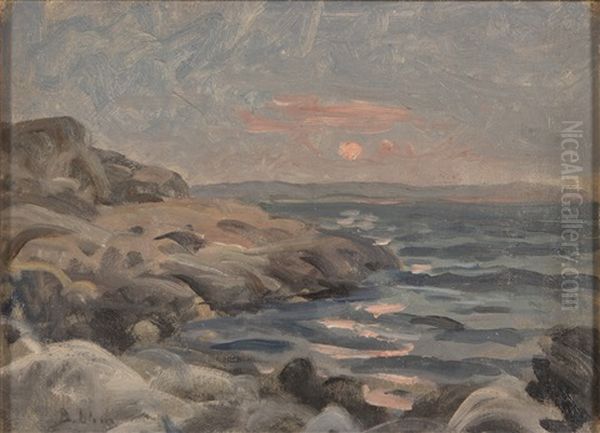 Sunset Oil Painting by Berndt Adolf Lindholm