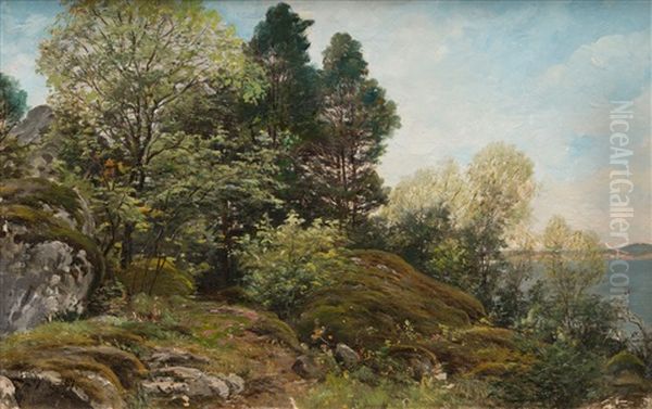 A Summer Landscape Oil Painting by Berndt Adolf Lindholm