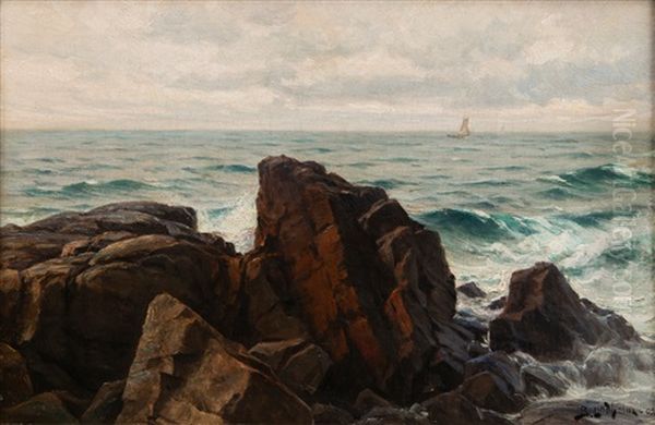 Cliffs On The Shore Oil Painting by Berndt Adolf Lindholm