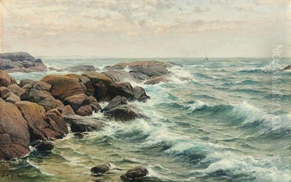 Coastal Scene Oil Painting by Berndt Adolf Lindholm