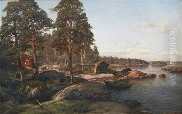 Summer Scene At Degero, Finland Oil Painting by Berndt Adolf Lindholm