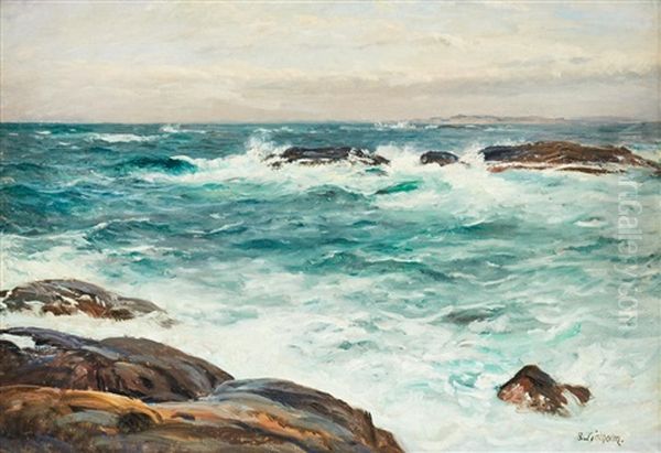 Coastal Scene Oil Painting by Berndt Adolf Lindholm