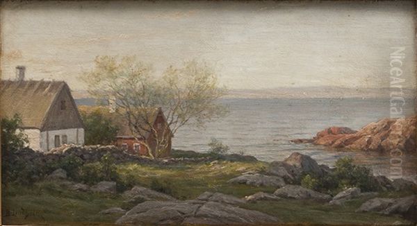 Coastal Scene Oil Painting by Berndt Adolf Lindholm