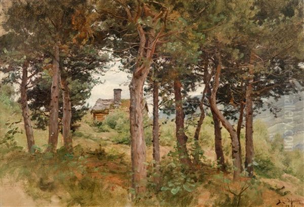 Cottage Oil Painting by Berndt Adolf Lindholm