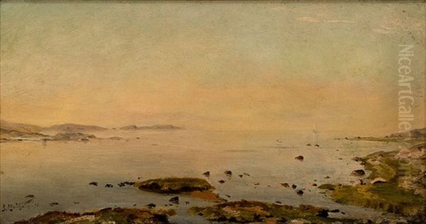 Dusk In The Archipelago Oil Painting by Berndt Adolf Lindholm