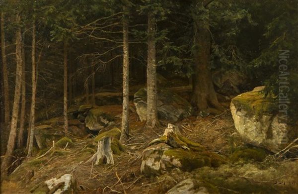 In The Forest Oil Painting by Berndt Adolf Lindholm