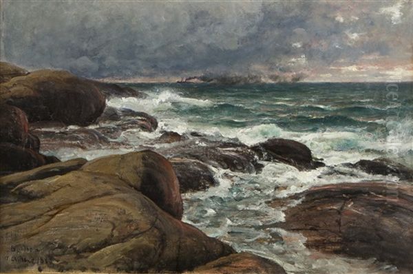 Cliffs On A Shore Oil Painting by Berndt Adolf Lindholm