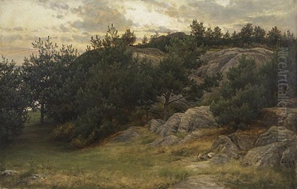 Rocky Landscape Oil Painting by Berndt Adolf Lindholm