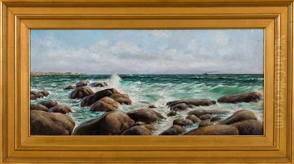 Steamship On The Horizon Oil Painting by Berndt Adolf Lindholm