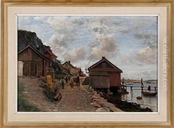 Village Life Oil Painting by Berndt Adolf Lindholm