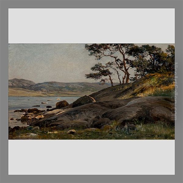 Cliffs By The Shore Oil Painting by Berndt Adolf Lindholm