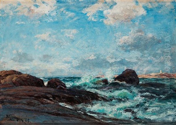 Coastal Scene With Breaking Waves Oil Painting by Berndt Adolf Lindholm