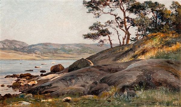 Cliffs By The Shore Oil Painting by Berndt Adolf Lindholm