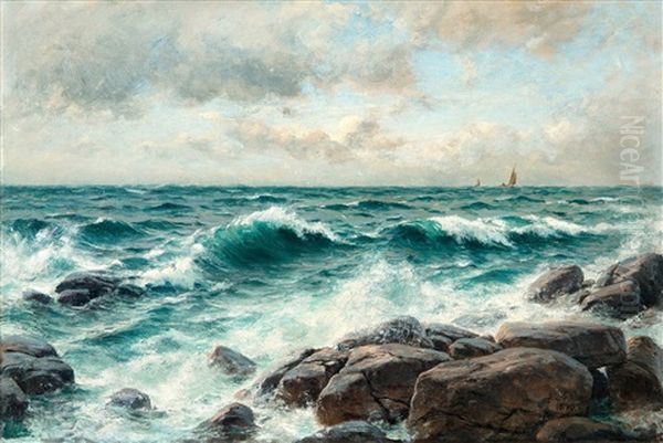 Surges By The Shore Oil Painting by Berndt Adolf Lindholm