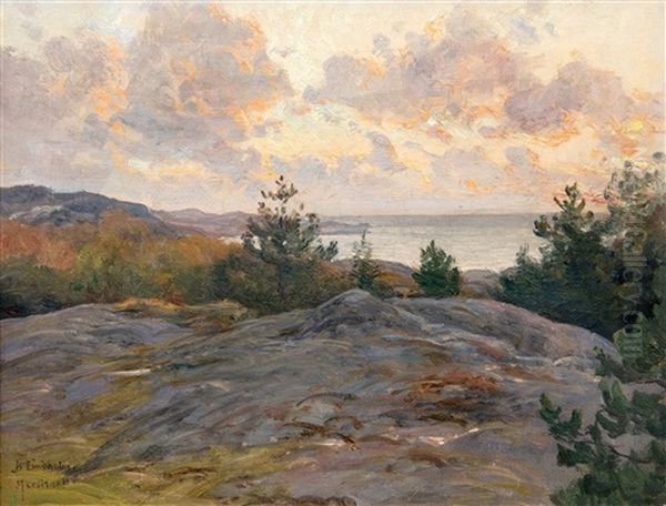 Cliffs By The Shore Oil Painting by Berndt Adolf Lindholm