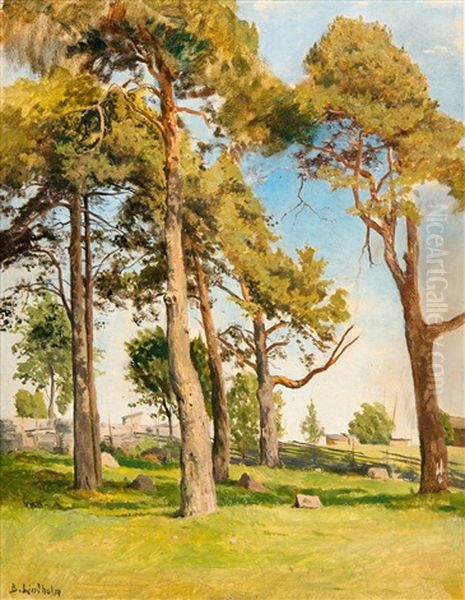 Landscape With Pine Trees Oil Painting by Berndt Adolf Lindholm