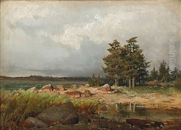 Coastal Scene At Autumn Time Oil Painting by Berndt Adolf Lindholm