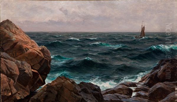 Strand Cliffs Oil Painting by Berndt Adolf Lindholm