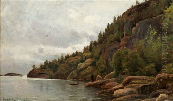 Lake View In August From Impilahti Finland Oil Painting by Berndt Adolf Lindholm