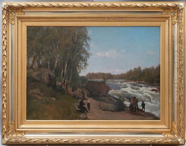 Walking By The River Oil Painting by Berndt Adolf Lindholm