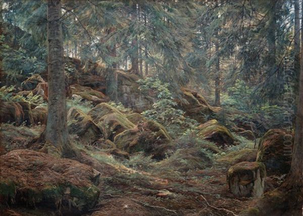 In The Forest Oil Painting by Berndt Adolf Lindholm