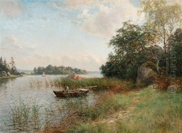 Summer View From Ita-uusimaa Archipelago Oil Painting by Berndt Adolf Lindholm