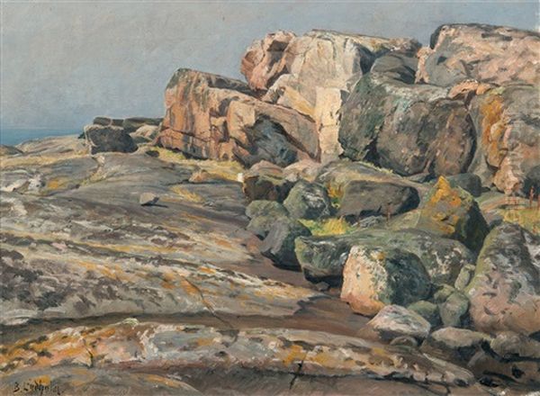 Coastal Motive Oil Painting by Berndt Adolf Lindholm