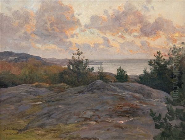 Cliffs On The Shore Oil Painting by Berndt Adolf Lindholm