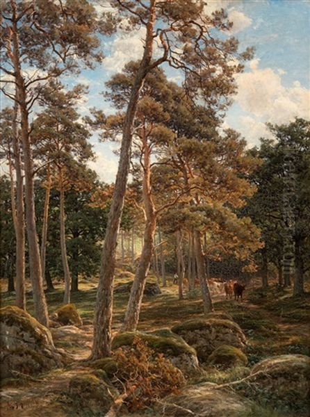 On A Forest Path Oil Painting by Berndt Adolf Lindholm