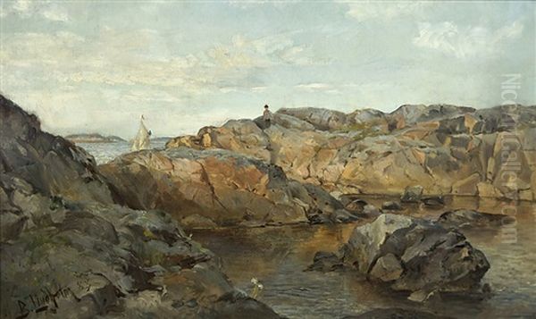 Rocky Coast Oil Painting by Berndt Adolf Lindholm