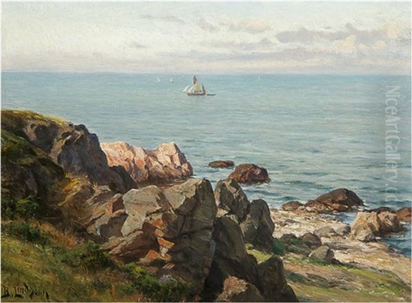 From A Sea Shore Oil Painting by Berndt Adolf Lindholm